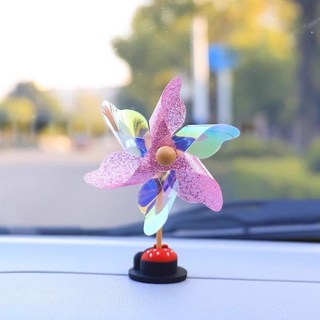 車載擺件汽車彩色小風車車內裝飾隨風旋轉摩托車電動車風車裝飾品, 1個, 【六葉】三色各一