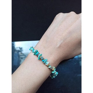 綠松石碎石925銀抽拉手鍊 - 天然原石不規則手串