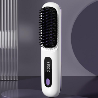 電熱直髮梳，恆溫護髮不傷髮，按摩頭皮，粉色時尚造型，輕鬆打造柔順直髮, 1個, 白色
