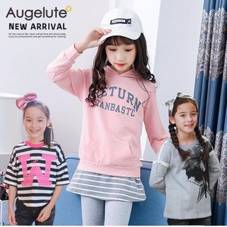Augelute 女童長版T恤 親子母女裝 大童長袖連帽套裝 女童內刷毛圓領T恤 姊妹裝
