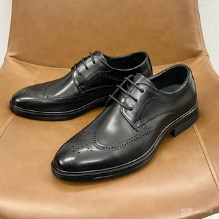 頭層牛皮布洛克皮鞋 男 真皮內增高商務德比鞋 臺灣發貨