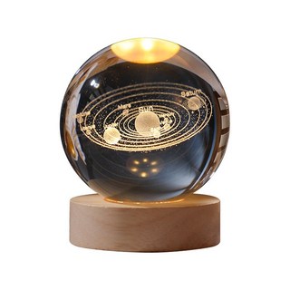 水晶球小夜燈 宇宙銀河系列小夜燈 實木底座發光水晶 交換禮物 夜燈 氛圍燈 裝飾擺件 星空燈 桌面小夜燈 夜燈, 水晶燈-太陽系