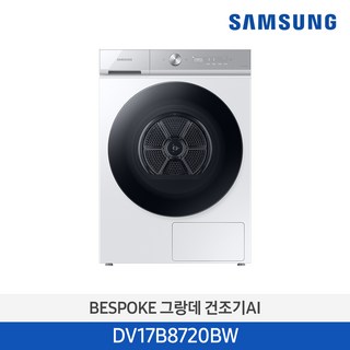 삼성전자 BESPOKE 그랑데 건조기 AI DV17B8720BW 17kg 방문설치, 화이트