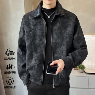 復古翻領休閒皮衣夾克