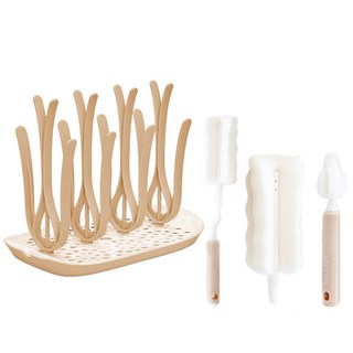 네이쳐러브메레 젖병 건조대 + 베이비큐 젖병솔세트, 젖병건조대 (베이지) +세척솔세트