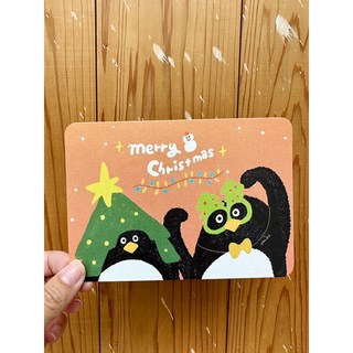 變裝企鵝聖誕明信片2入組，簡約風聖誕卡片，傳遞溫馨祝福與節慶氣氛, 1個