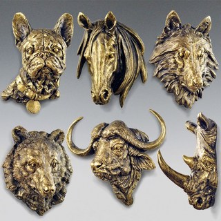 레트로 사자 빈티지 엔틱 사무실 현관 벽데코 헌팅트로피 장식 인테리어 조각, D. 36 cm황소 머리(모조 동)