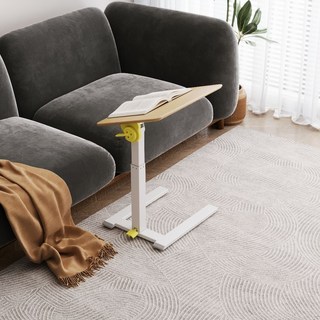 ETHU 사이드 테이블 유압식 높낮이 각도조절가능 스탠딩 테이블 보조책상, 원목색