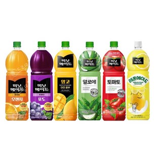 [드링킹기획] 미닛메이드 1.5L 6종 음료세트 오렌지+포도+레몬에이드+망고+토마토+알로에, 6개