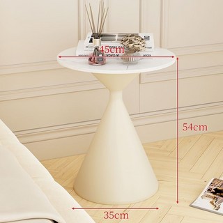 巖闆圓形茶幾意式極簡奶油風小戶型客廳邊幾，創意侘寂風純白色茶桌, 高款純白岩板, 1個