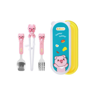 에디슨 국산 아동용 꼬마 돼지 유아동교정젓가락 케이스 세트, 1COLOR (핑크), 5세트