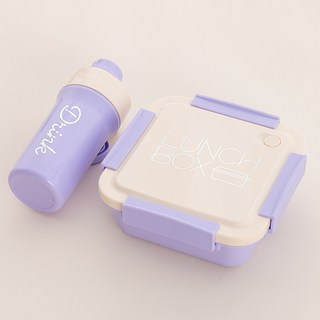 塑料便攜分格午餐盒水盃套裝 - 上班族學生可微波加熱密封飯盒, 1個, 【正方形新款】紫色, 紫色