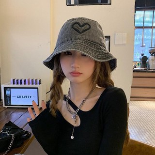 JHMY 漁夫帽 丹寧牛仔布 愛心刺繡 遮陽防曬