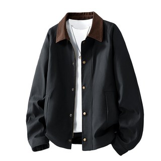 保暖夾克 - 男士時尚寬鬆情侶翻領獵裝長版運動夾克