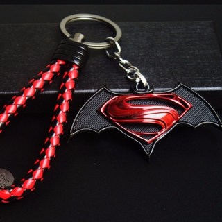 漫威 復仇者聯盟 鋼鐵人 蝙蝠俠 鋼鐵人鑰匙圈吊飾, 蝙蝠俠大戰超人黑紅標+黑繩, 1個