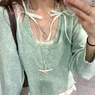 夏日銀色磨砂不規則海星項鍊甜酷亞文化辣妹五角星鎖骨鏈誇張頸鍊