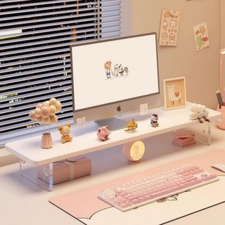 아우스 높이조절 원목 모니터 받침대 책상정리 아크릴 모니터 거치대 모니터 선반 노트북 받침대, 화이트