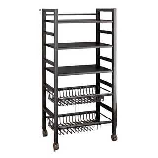 厨房收納架 置物架 廚房菜籃子 厨房收納架 落地置物架 多層儲物架子多功能耐重層架 微波爐架, 黑色, 1個