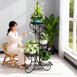 다층 화분 선반 거실 발코니 장식 화분 선반, 블랙, 1개