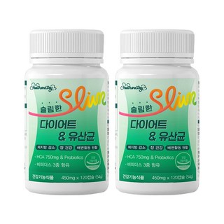 체지방 감소 다이어트 유산균 장건강 HCA 가르시니아 유산균 단기간 다이어트 보조제 식약처 인증 50대 중년 남성 여성 프로바이오틱스 비피더스 락토바실러스, 2개, 120정