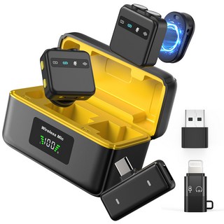 NICESUN 미니 무선 핀마이크 영상 촬영용 아이폰/안드로이드/태블릿/PC 호환 자석 부착 노이즈 캔슬링 Vlog/유튜브/방송용 마이크 S10, 블랙, S10-all