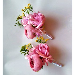 婚禮胸花 手腕花 新郎新娘伴郎伴娘 山茶花 莫蘭迪粉, 莫蘭迪粉胸花(訂單滿$99才出貨), 1個
