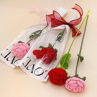 FlowerSP 針織毛線花玫瑰 生日禮物/祝福禮物/婚禮小物/情人節禮物/氣氛用品/毛線花/玫瑰, 1個, 紅色,本賣場商品須購物滿$200元以上才能出貨, 紅色