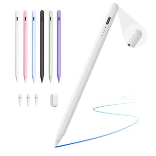 JAMJAKE 아이패드 호환 스타일러스 펜슬 스마트 터치펜 초미세 펜촉 USB-C 충전식 SP8, 1개, 화이트