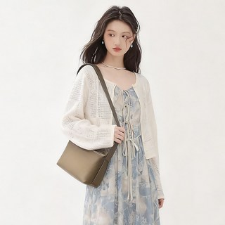 【MIYUNA米友娜】真皮頭層牛皮Niki枕頭包 簡約肩背/斜背包 - 大象灰