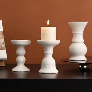 歐式復古陶瓷燭臺酥油燈座，浪漫燭光晚餐燭臺擺件，臥室客廳裝飾燭臺燈架, 純白色,涵柏