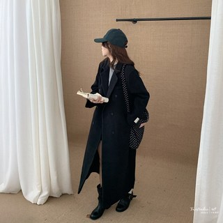 毛呢內鋪棉長版大衣外套 墊肩長袖排釦設計 女裝FW美衣 K0434