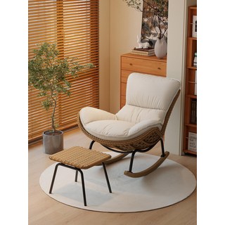 [안기고 싶은 의자] 라탄 흔들의자 거실용 1인용 그네의자, 7. 면마 격자무늬 흔들의자