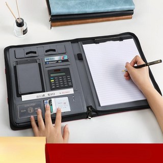 다기능 노트북 지퍼 파일 가방 충전식 모바일 전원 포함 A4 관리자 폴더 서명부 비즈니스 계약 서류 보관용, 1개, 올리브색 8자리 계산기 체인형