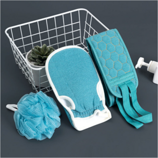 각질 제거 타월 세트 샤워 장갑 등때밀이, 1세트, 3개입, 연블루