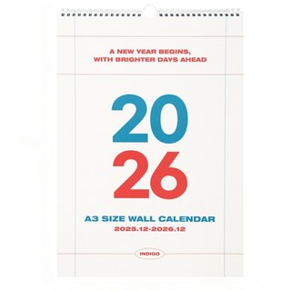 J2K 2026 심플 A3 벽걸이 달력 대형 캘린더