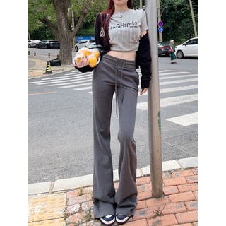 灰色長褲微喇褲女2024秋冬新款高腰顯瘦美式喇叭褲休閒褲馬蹄褲子