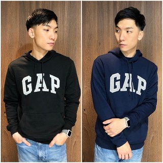 GAP 長袖連帽T恤 帽T 上衣 男款 logo 經典款 - 黑色/深藍