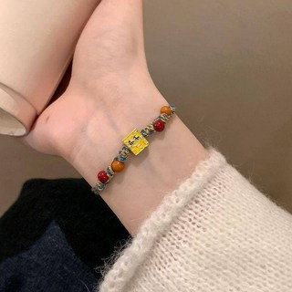 卡通可愛手鏈女2023年新款紅瑪瑙彩色編織手繩編織繩手飾