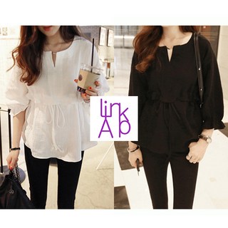 링크어패럴 여성 린넨 브이넥 허리조절 슬림핏 캐주얼 여름 시원한 블라우스