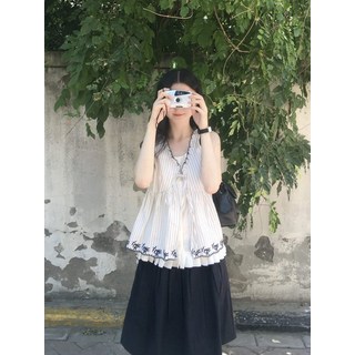 時尚套裝女夏季新款刺繡印花娃娃衫上衣搭配半身裙兩件套鹽系好看