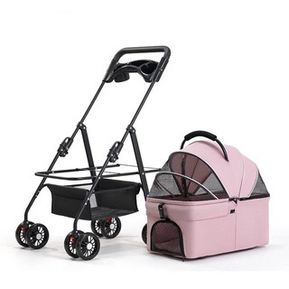 접이식 분리식 반려동물 이동 카트 강아지유모차, 핑크색, 1개