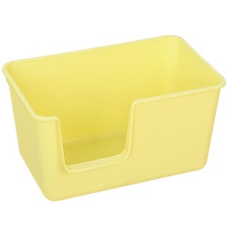 一體側開貓砂盆 奶油黃 三側加高 一體成形 減少貓砂帶出, 1個