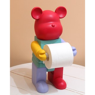 헤이미쁘 곰돌이 티슈 화장지 케이스 두루마리 피규어 인테리어 저금통, 1개, 곰돌이 - 레드