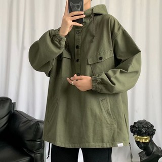 ins潮牌工裝套頭夾克 痞帥工裝風 戶外機能 男生外套 秋季寬鬆工裝上衣 工裝 港風夾克 薄款夾克 復古風
