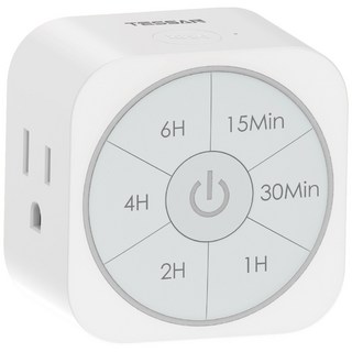 TESSAN 六檔定時插頭TS-T02，15分鐘至6小時定時，節能省電，適用多種電器, 白灰色, 1個, 60mm