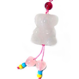 天然白玉無尾熊粉晶心吊飾，居家裝飾，提升人緣，療癒系擺飾，送禮自用, 白色