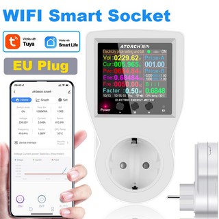 WiFi 스마트 소켓 16A 전력 에너지 미터 110V/220V 이중 전압 APP 제어 가정용/산업용 실시간 kWh 추적, EU plug WiFi, 1개