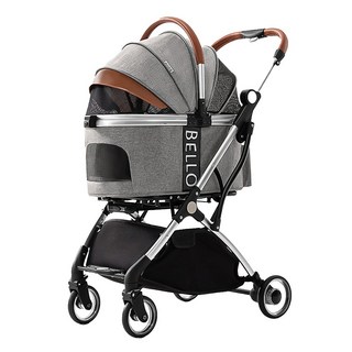 艾爾發寵物 BELLO WM01一鍵摺疊 升級版 兩用鋁管寵物推車 摺疊推車 灰 / 綠格紋 附雨罩, 1個, 灰色
