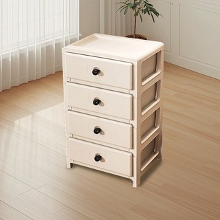 [SMTONE] 침실 거실 협택 수납장 서랍 캐비닛 다층 침대 서랍장 사이드 테이블, 4단, 화이트