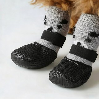 강아지 미끄럼 방지 양말신발 방수 산책화, 1세트, 블랙